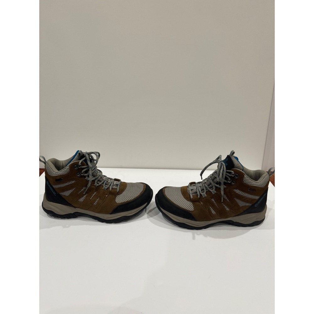 Magellan Women's Brown Suede Blue Mesh Waterproof Hiking Boots Size 9.5